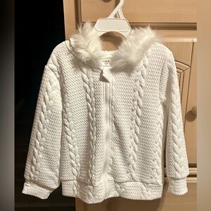 SHEIN White Textured Coat with Faux Fur Hood